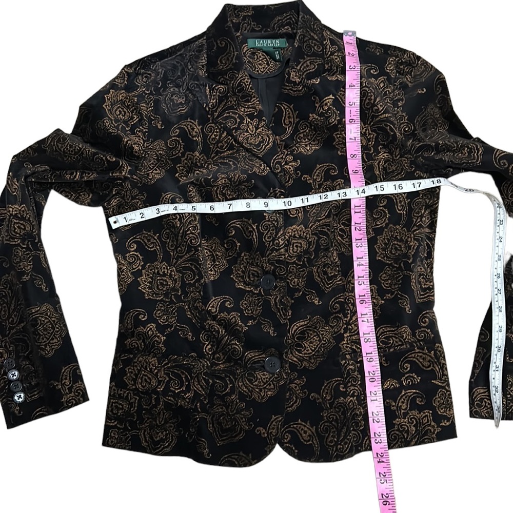Lauren Ralph Lauren Black Velvet Gold Brocade Blazer - Picture 3 of 12